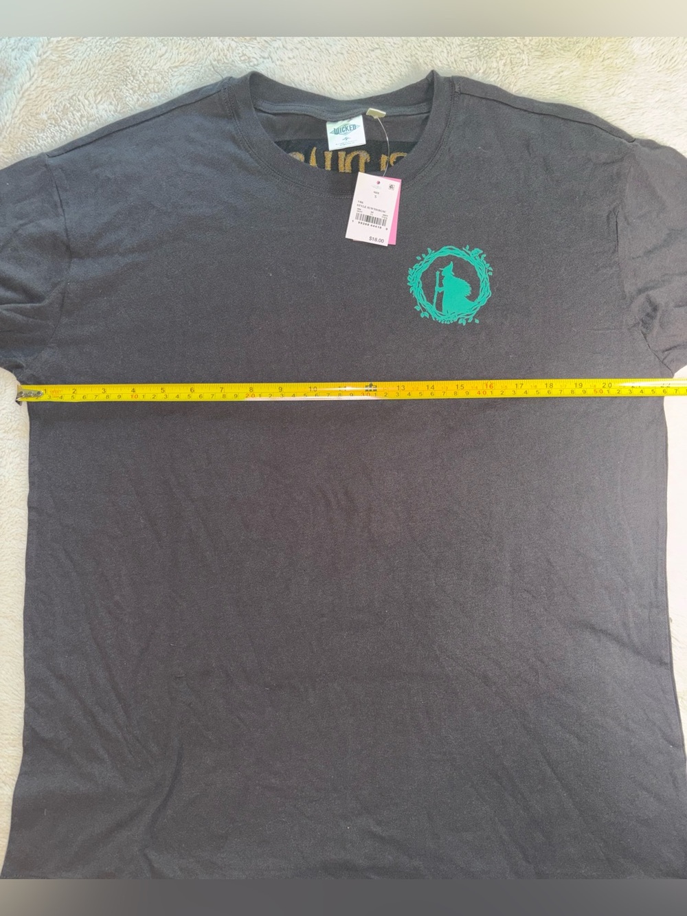 Wicked Elphaba “I Feel Wicked” Short Sleeve Black Tee with Teal & Yellow Graphic - Picture 3 of 5